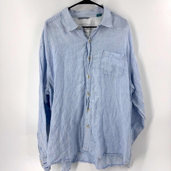 Tommy Bahama Relax 100% Linen Light Blue Casual Button Down Shirt - Picture 4 of 6